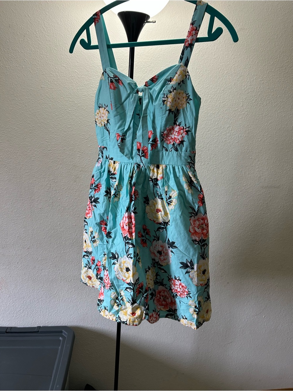Woman’s Aqua Floral Sundress with Tie Front